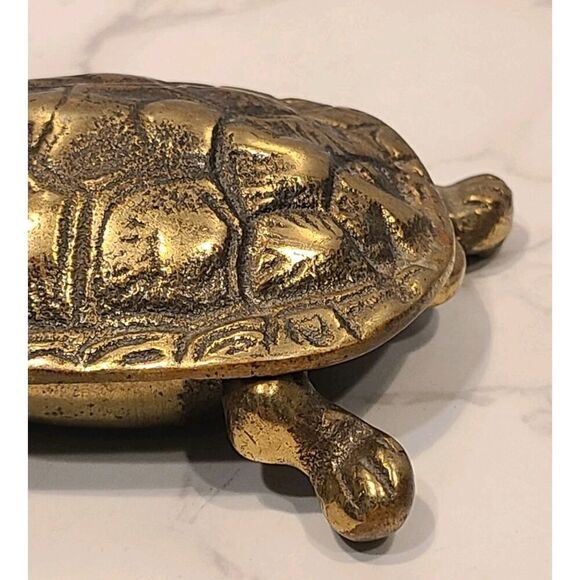 Brass Turtle Trinket with Hinged Box Pill Box Jewelry Holder Made In England EUC - Picture 4 of 11